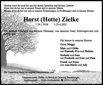 Traueranzeige von Horst Hotte Zielke von Wolfenbütteler Zeitung