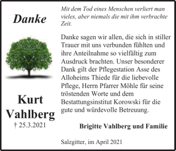 Traueranzeige von Kurt Vahlberg von Salzgitter Zeitung