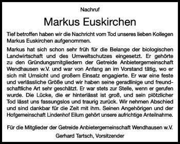 Traueranzeige von Markus Euskirchen von Wolfenbütteler Zeitung