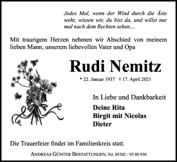Traueranzeige von Rudi Nemitz von Braunschweiger Zeitung