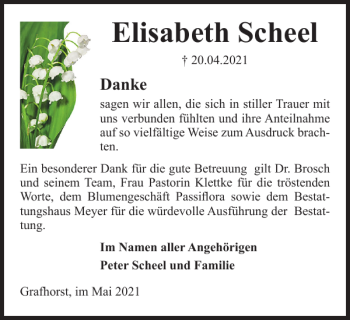 Traueranzeige von Elisabeth Scheel von Helmstedter Nachrichten
