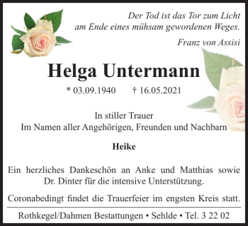 Traueranzeige von Helga Untermann von Salzgitter Zeitung