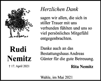 Traueranzeige von Rudi Nemitz von Braunschweiger Zeitung