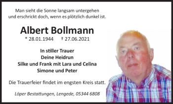 Traueranzeige von Albert Bollmann von Peiner Nachrichten