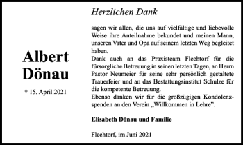 Traueranzeige von Albert Dönau von Wolfsburger Nachrichten