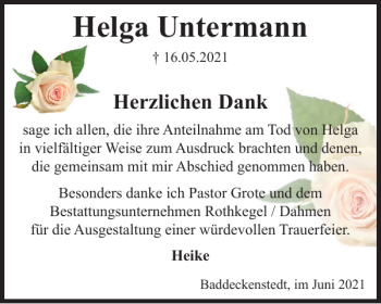 Traueranzeige von Helga Untermann von Salzgitter Zeitung