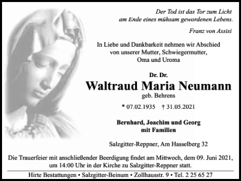 Traueranzeige von Waltraud Maria Neumann von Salzgitter Zeitung