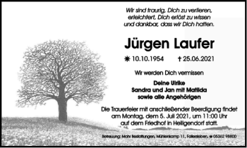 Traueranzeige von Jürgen Laufer von Wolfsburger Nachrichten
