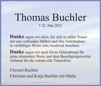Traueranzeige von Thomas Buchler von Wolfsburger Nachrichten