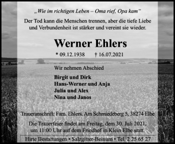 Traueranzeige von Werner Ehlers von Salzgitter Zeitung