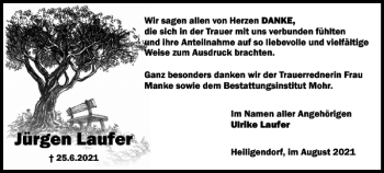 Traueranzeige von Jürgen Laufer von Wolfsburger Nachrichten