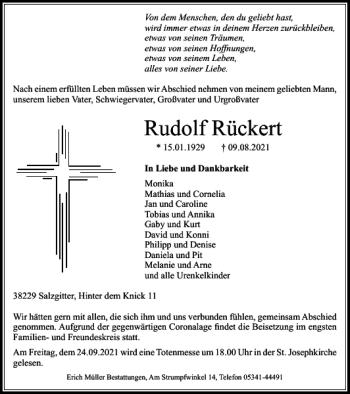 Traueranzeige von Rudolf Rückert von Salzgitter Zeitung