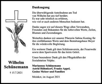 Traueranzeige von Wilhelm Schünemann von Helmstedter Nachrichten