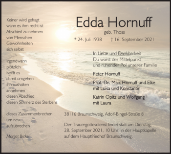 Traueranzeige von Edda Hornuff von Braunschweiger Zeitung