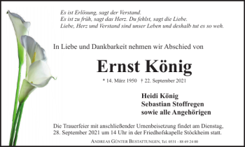 Traueranzeige von Ernst König von Braunschweiger Zeitung
