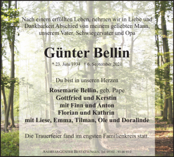 Traueranzeige von Günter Bellin von Braunschweiger Zeitung
