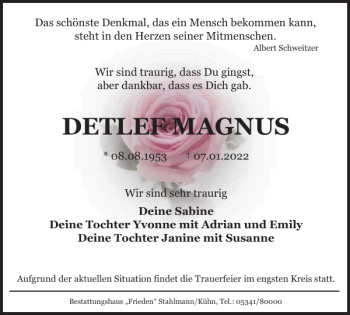 Traueranzeige von DETLEF MAGNUS von Salzgitter Zeitung