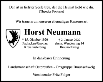 Traueranzeige von Horst Neumann von Braunschweiger Zeitung