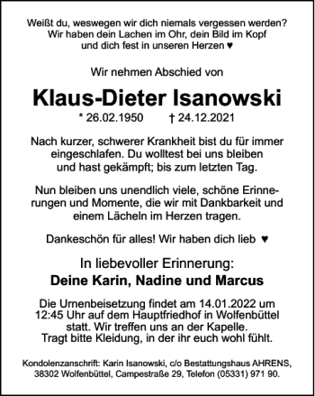Traueranzeige von Klaus-Dieter Isanowski von Braunschweiger Zeitung
