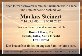 Traueranzeige von Markus Steinert von Braunschweiger Zeitung
