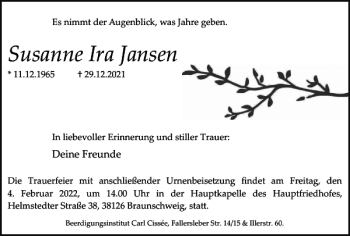 Traueranzeige von Susanne Ira Jansen von Braunschweiger Zeitung