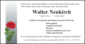 Traueranzeige von Walter Neukirch von Braunschweiger Zeitung