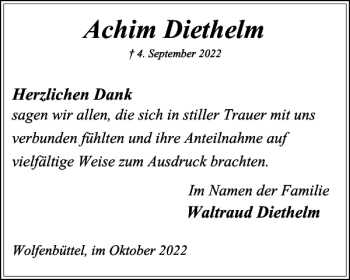 Traueranzeige von Achim Diethelm von Braunschweiger Zeitung