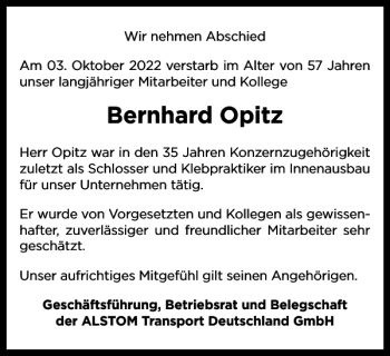 Traueranzeige von Bernhard Opitz von Salzgitter Zeitung