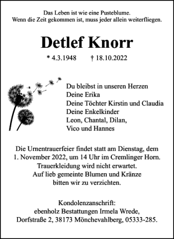 Traueranzeige von Detlef Knorr von Braunschweiger Zeitung