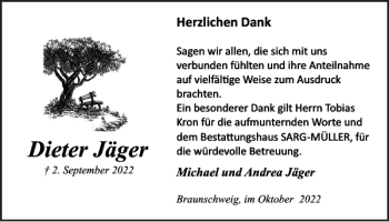 Traueranzeige von Dieter Jäger von Braunschweiger Zeitung
