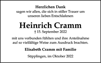 Traueranzeige von Heinrich Cramm von Helmstedter Nachrichten