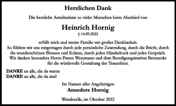 Traueranzeige von Heinrich Hornig von Braunschweiger Zeitung