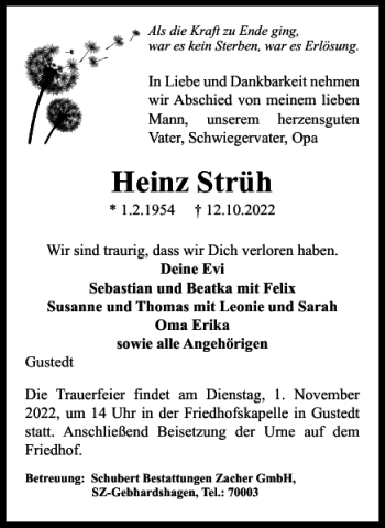 Traueranzeige von Heinz Strüh von Salzgitter Zeitung
