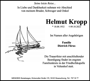 Traueranzeige von Helmut Kropp von Braunschweiger Zeitung