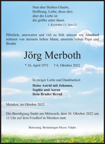Traueranzeige von Jörg Merboth von Wolfsburger Nachrichten
