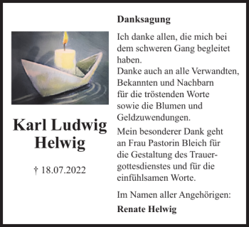 Traueranzeige von Karl Ludwig Helwig von Wolfenbütteler Zeitung