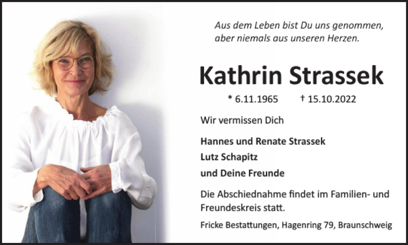  Traueranzeige für Kathrin Strassek vom 22.10.2022 aus Braunschweiger Zeitung
