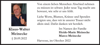 Traueranzeige von Klaus-Walter Meinecke von Peiner Nachrichten