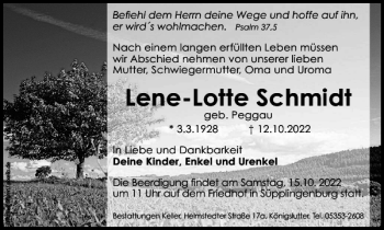 Traueranzeige von Lene-Lotte Schmidt von Helmstedter Nachrichten