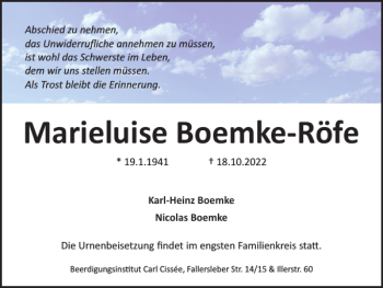 Traueranzeige von Marieluise Boemke-Röfe von Braunschweiger Zeitung
