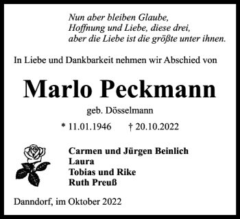 Traueranzeige von Marlo Peckmann von Helmstedter Nachrichten