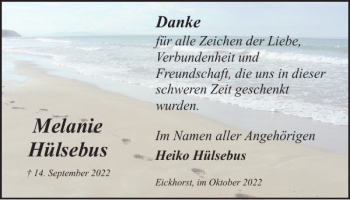 Traueranzeige von Melanie Hülsebus von Braunschweiger Zeitung