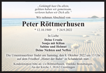 Traueranzeige von Peter Röttmerhusen von Braunschweiger Zeitung