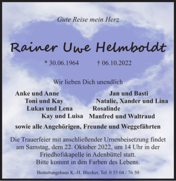 Traueranzeige von RUHbld  von Wolfsburger Nachrichten
