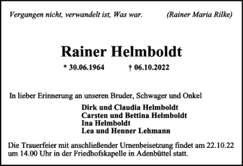 Traueranzeige von Rainer Helmboldt von Braunschweiger Zeitung