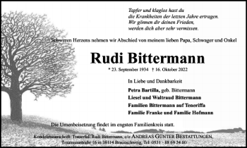 Traueranzeige von Rudi Bittermann von Braunschweiger Zeitung