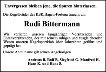 Traueranzeige von Rudi Bittermann von Braunschweiger Zeitung
