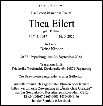 Traueranzeige von Thea Eilert von Braunschweiger Zeitung