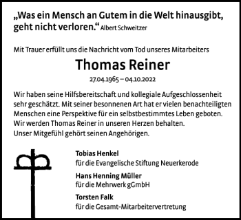 Traueranzeige von Thomas Reiner von Braunschweiger Zeitung