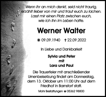 Traueranzeige von Werner Walter von Wolfsburger Nachrichten